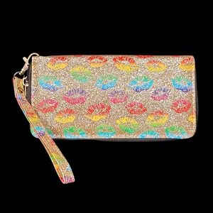 Glitter Kiss Wristlet Clutch - Rainbow Lip Print